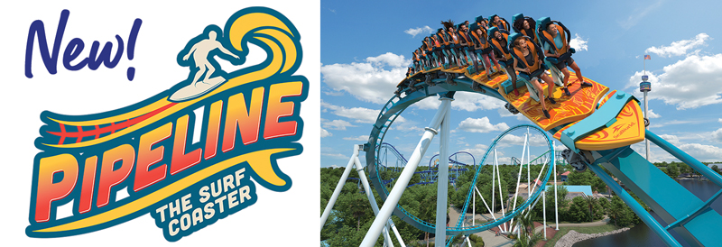 Seaworld® Orlando Pipeline logo and ride image